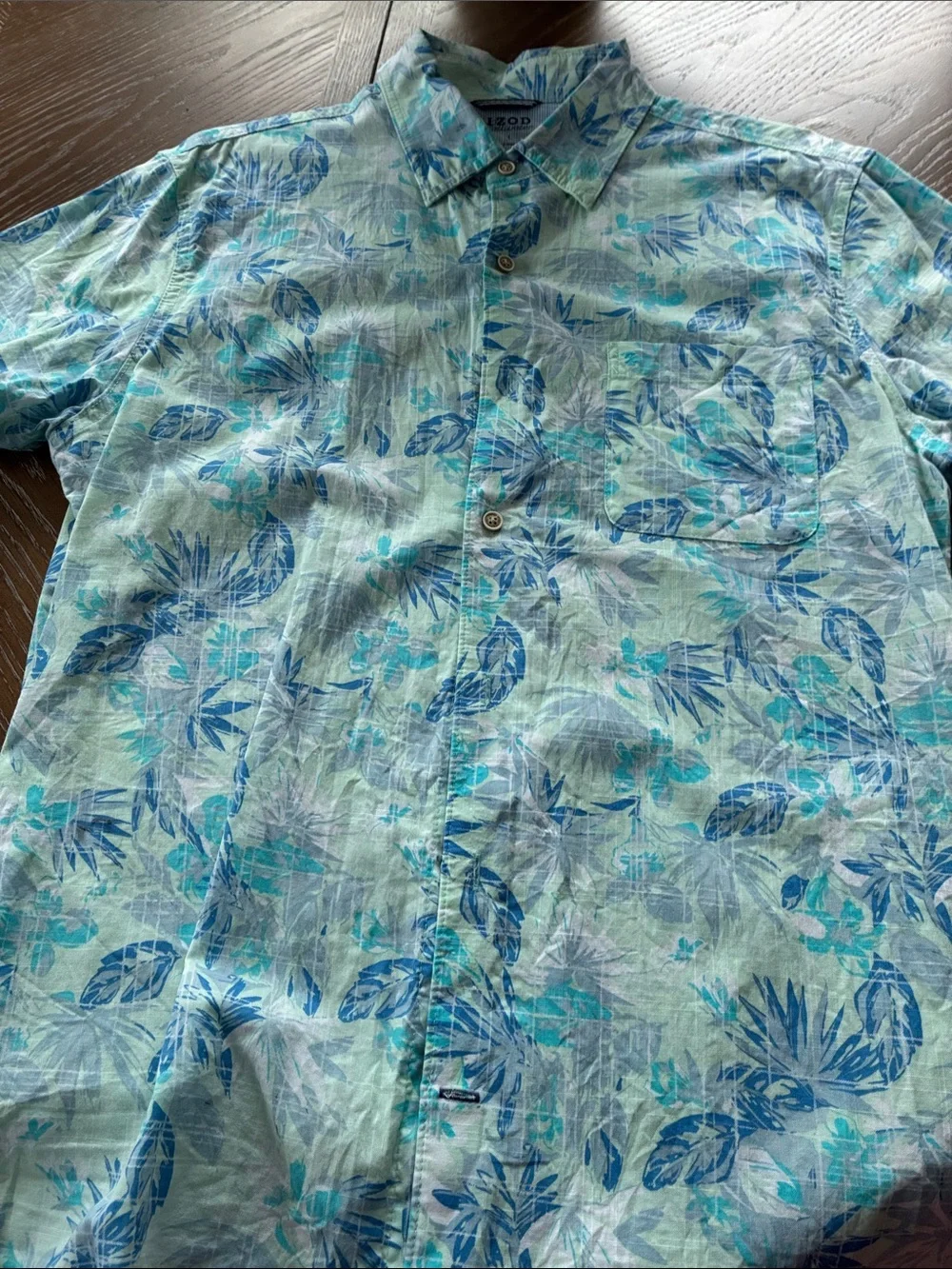 Izod Mint Green and Blue Floral Button-Down Shirt